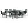 Set comedor jardín 9 pzas y cojines acero ratán sintético negro 2