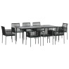 Set comedor jardín 9 pzas y cojines acero ratán sintético negro 3