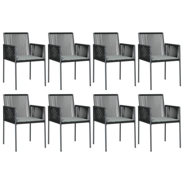 9 pcs conjunto jantar p/ jardim c/ almofadões vime PE/aço preto M 4