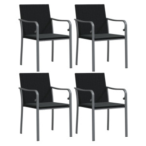 Cadeiras jardim c/ almofadões 4pcs 56x59x84 cm vime PE preto H