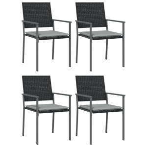 Cadeiras jardim c/ almofadões 4 pcs 54x62.5x89 cm vime PE preto H