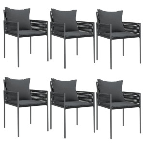 Cadeiras jardim c/ almofadões 6 pcs 54x61x83 cm vime PE preto H