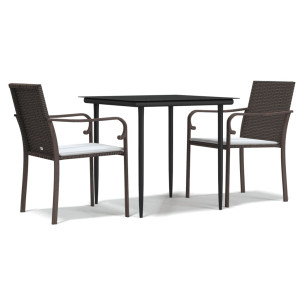3 pcs conjunto de jantar p/ jardim c/ almofadões vime PE e aço H