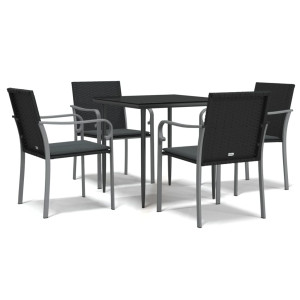 5 pcs conjunto de jantar p/ jardim c/ almofadões vime PE e aço H