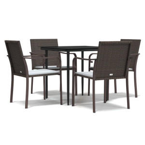 5 pcs conjunto de jantar p/ jardim c/ almofadões vime PE e aço H