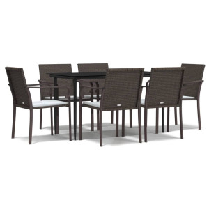 7 pcs conjunto de jantar p/ jardim c/ almofadões vime PE e aço H