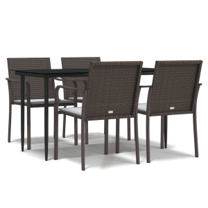 5 pcs conjunto de jantar p/ jardim c/ almofadões vime PE e aço H