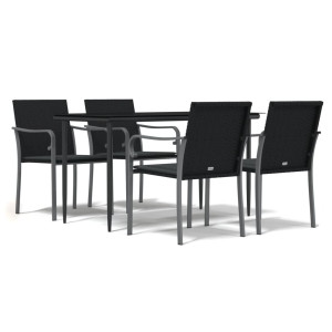 5 pcs conjunto de jantar p/ jardim c/ almofadões vime PE e aço H