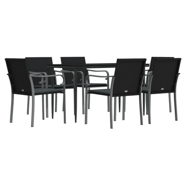 7 pcs conjunto de jantar p/ jardim c/ almofadões vime PE e aço M 3