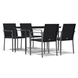 5 pcs conjunto de jantar p/ jardim c/ almofadões vime PE e aço H