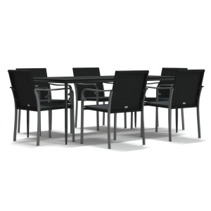 7 pcs conjunto de jantar p/ jardim c/ almofadões vime PE e aço H