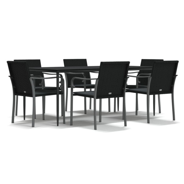 7 pcs conjunto de jantar p/ jardim c/ almofadões vime PE e aço M 2