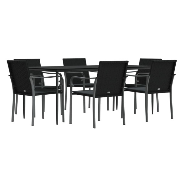 7 pcs conjunto de jantar p/ jardim c/ almofadões vime PE e aço M 3