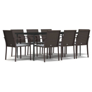 9 pcs conjunto de jantar p/ jardim com almofadões vime PE e aço H