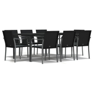 9 pcs conjunto de jantar p/ jardim com almofadões vime PE e aço H