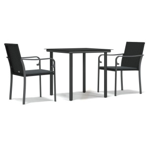 3 pcs conjunto de jantar p/ jardim c/ almofadões vime PE e aço H