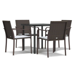 5 pcs conjunto de jantar p/ jardim c/ almofadões vime PE e aço H