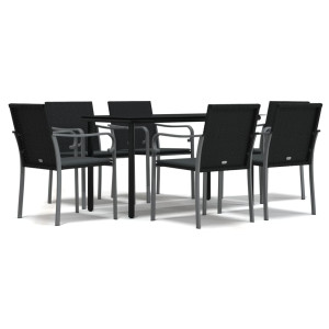 7 pcs conjunto de jantar p/ jardim c/ almofadões vime PE e aço H