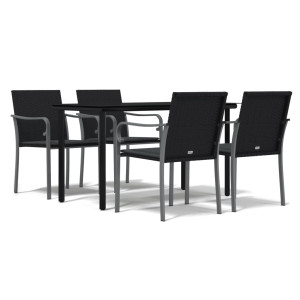 5 pcs conjunto de jantar p/ jardim c/ almofadões vime PE e aço H