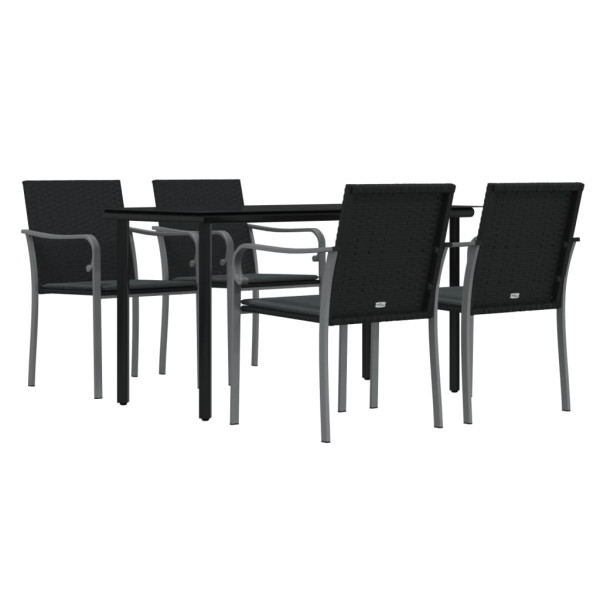 5 pcs conjunto de jantar p/ jardim c/ almofadões vime PE e aço M 3
