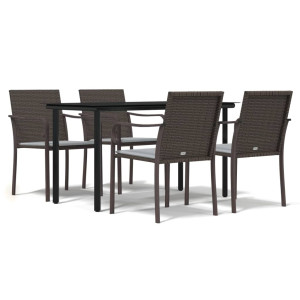 5 pcs conjunto de jantar p/ jardim c/ almofadões vime PE e aço H