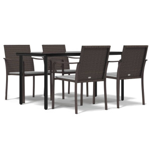5 pcs conjunto de jantar p/ jardim c/ almofadões vime PE e aço H