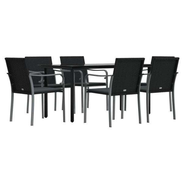 7 pcs conjunto de jantar p/ jardim c/ almofadões vime PE e aço M 3