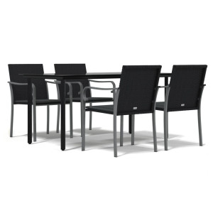 5 pcs conjunto de jantar p/ jardim c/ almofadões vime PE e aço H
