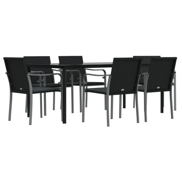 7 pcs conjunto de jantar p/ jardim c/ almofadões vime PE e aço M 3