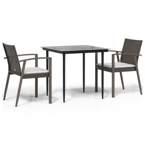 3 pcs conjunto de jantar p/ jardim c/ almofadões vime PE e aço H