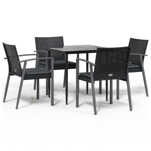 5 pcs conjunto de jantar p/ jardim c/ almofadões vime PE e aço H