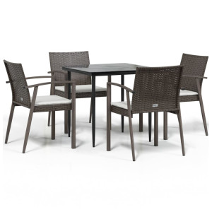 5 pcs conjunto de jantar p/ jardim c/ almofadões vime PE e aço H