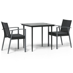 3 pcs conjunto de jantar p/ jardim c/ almofadões vime PE e aço H