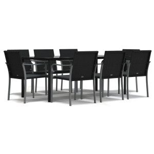9 pcs conjunto de jantar p/ jardim com almofadões vime PE e aço H