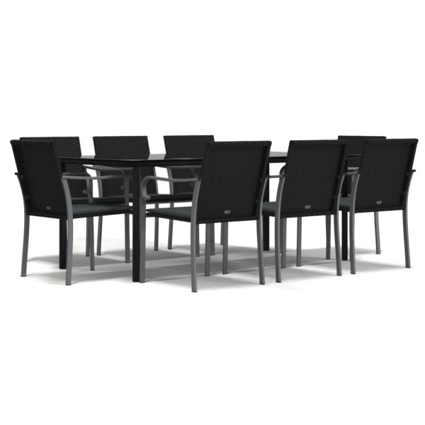 9 pcs conjunto de jantar p/ jardim com almofadões vime PE e aço M 2