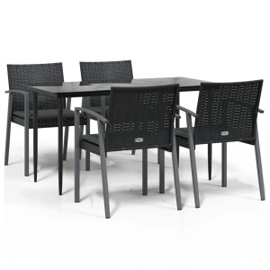 5 pcs conjunto de jantar p/ jardim c/ almofadões vime PE e aço H