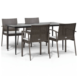5 pcs conjunto de jantar p/ jardim c/ almofadões vime PE e aço H