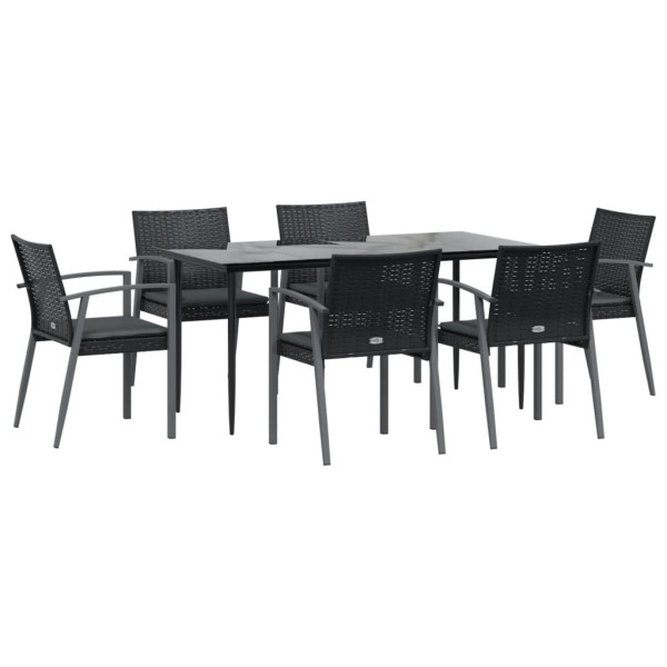 7 pcs conjunto de jantar p/ jardim c/ almofadões vime PE e aço M 3