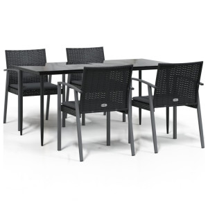5 pcs conjunto de jantar p/ jardim c/ almofadões vime PE e aço H