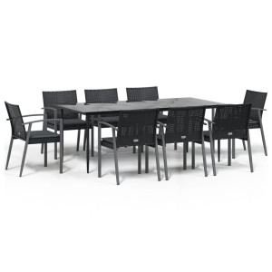9 pcs conjunto de jantar p/ jardim com almofadões vime PE e aço H