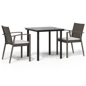3 pcs conjunto de jantar p/ jardim c/ almofadões vime PE e aço H