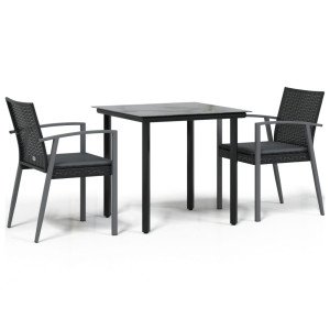 3 pcs conjunto de jantar p/ jardim c/ almofadões vime PE e aço H