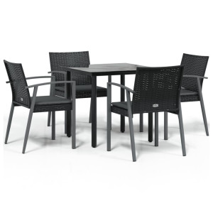5 pcs conjunto de jantar p/ jardim c/ almofadões vime PE e aço H