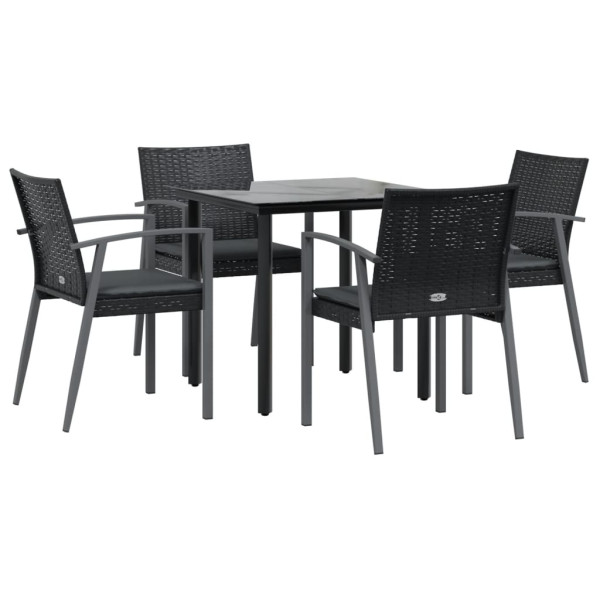 5 pcs conjunto de jantar p/ jardim c/ almofadões vime PE e aço M 3