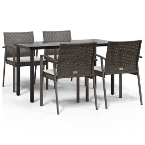 5 pcs conjunto de jantar p/ jardim c/ almofadões vime PE e aço H