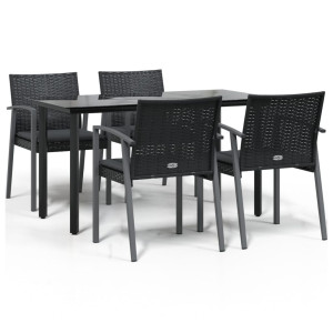 5 pcs conjunto de jantar p/ jardim c/ almofadões vime PE e aço H