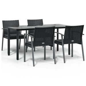 5 pcs conjunto de jantar p/ jardim c/ almofadões vime PE e aço H