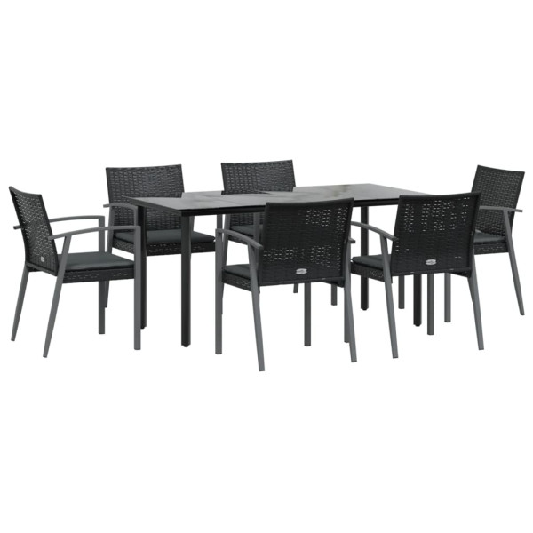 7 pcs conjunto de jantar p/ jardim c/ almofadões vime PE e aço M 3