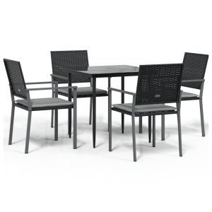 5 pcs conjunto de jantar p/ jardim c/ almofadões vime PE e aço H