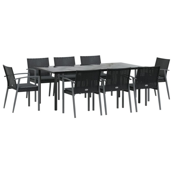 9 pcs conjunto de jantar p/ jardim com almofadões vime PE e aço M 3